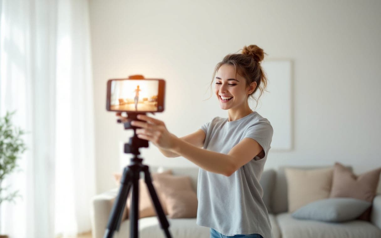 Danseres filmt een dansvideo met haar telefoon