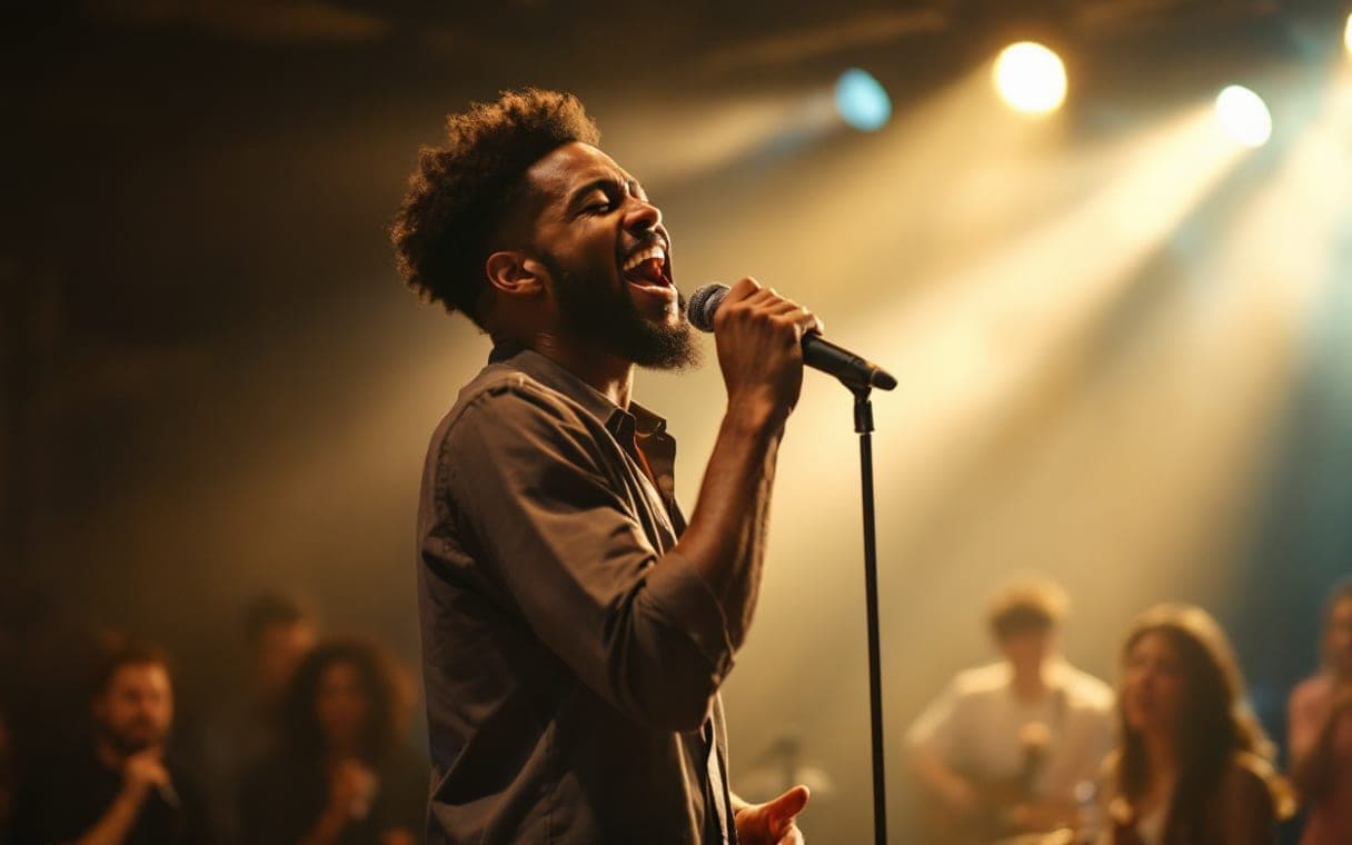Soulzanger zingt op een klein podium